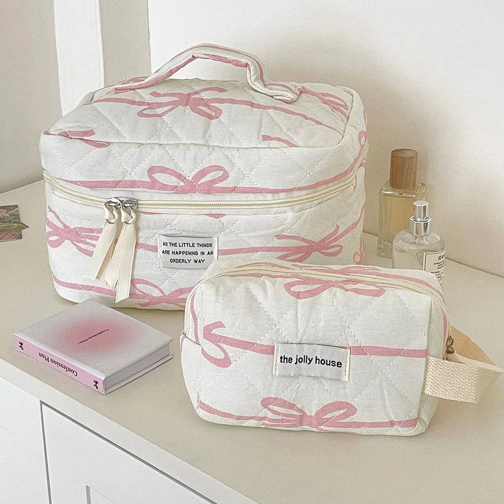 Trousse de Toilette Rose à Nœud – Maquillage Portable