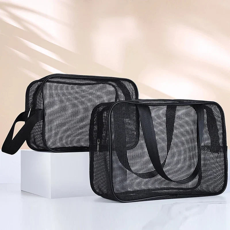 Trousse de Toilette Mesh Noire – Sac Voyage Portable pour Cosmétiques