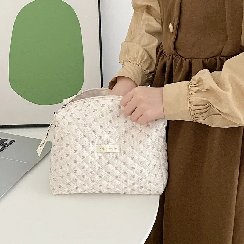 Trousse de Toilette Zippée en Coton – Grande Capacité