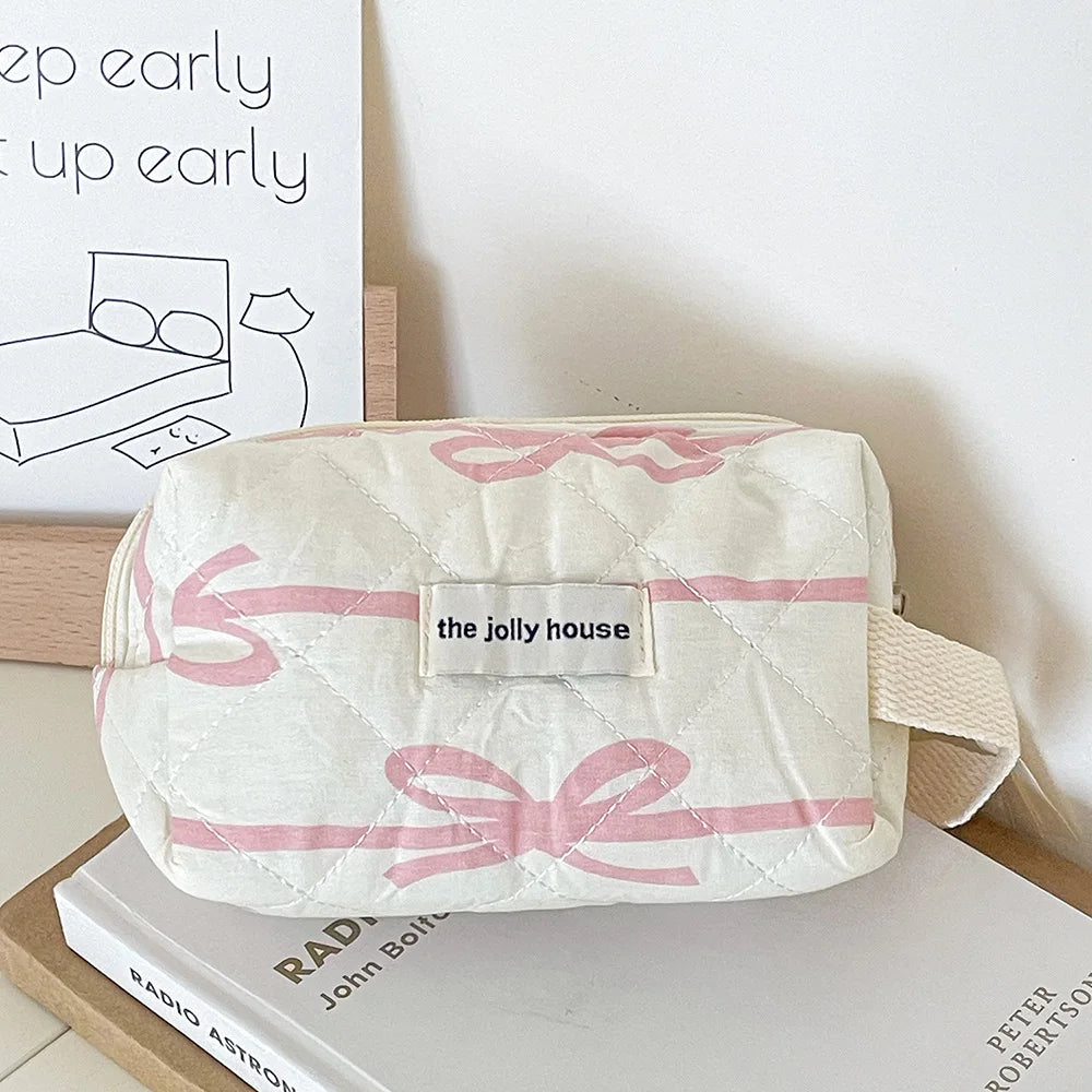 Trousse de Toilette Rose à Nœud – Maquillage Portable