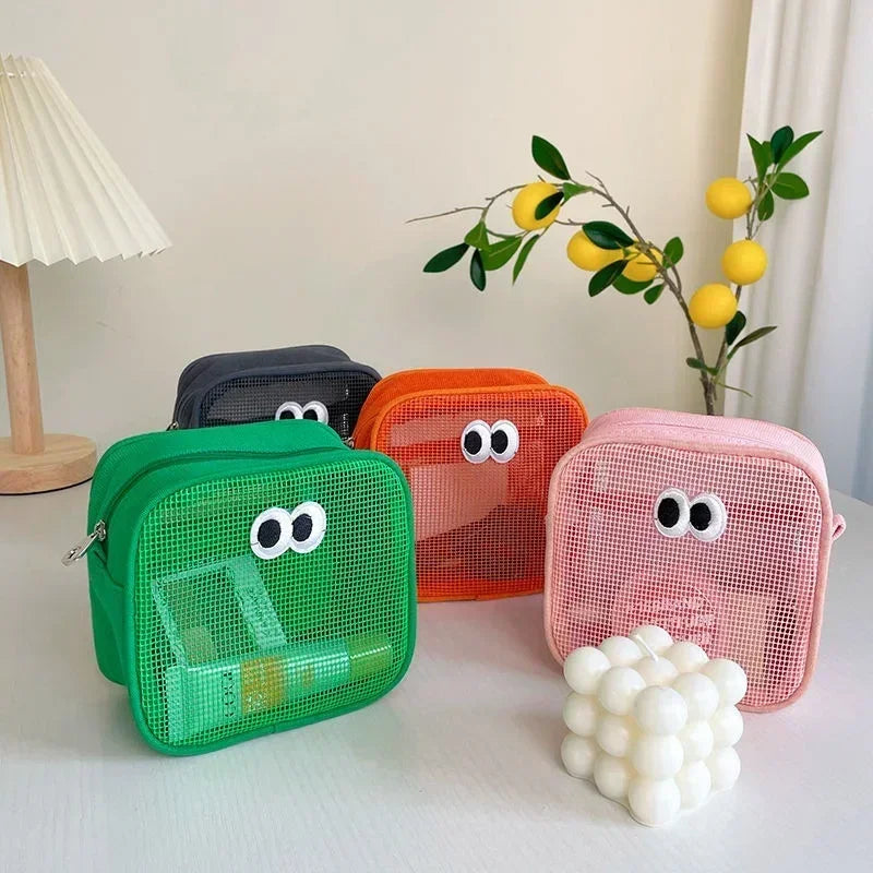 Trousse de Toilette Transparente en Maille – Pochette Maquillage Kawaii Couleurs Bonbon