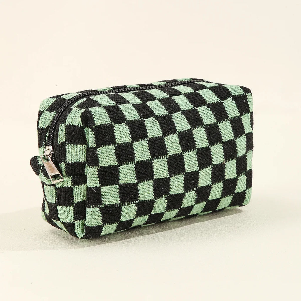 Trousse de Toilette Peluche à Carreaux Multicolores – Grande Capacité