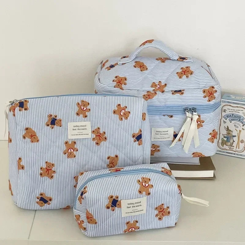 Trousse de Toilette Zip Femme – Ourson Dessin Animé, Grande Capacité, Matelassée