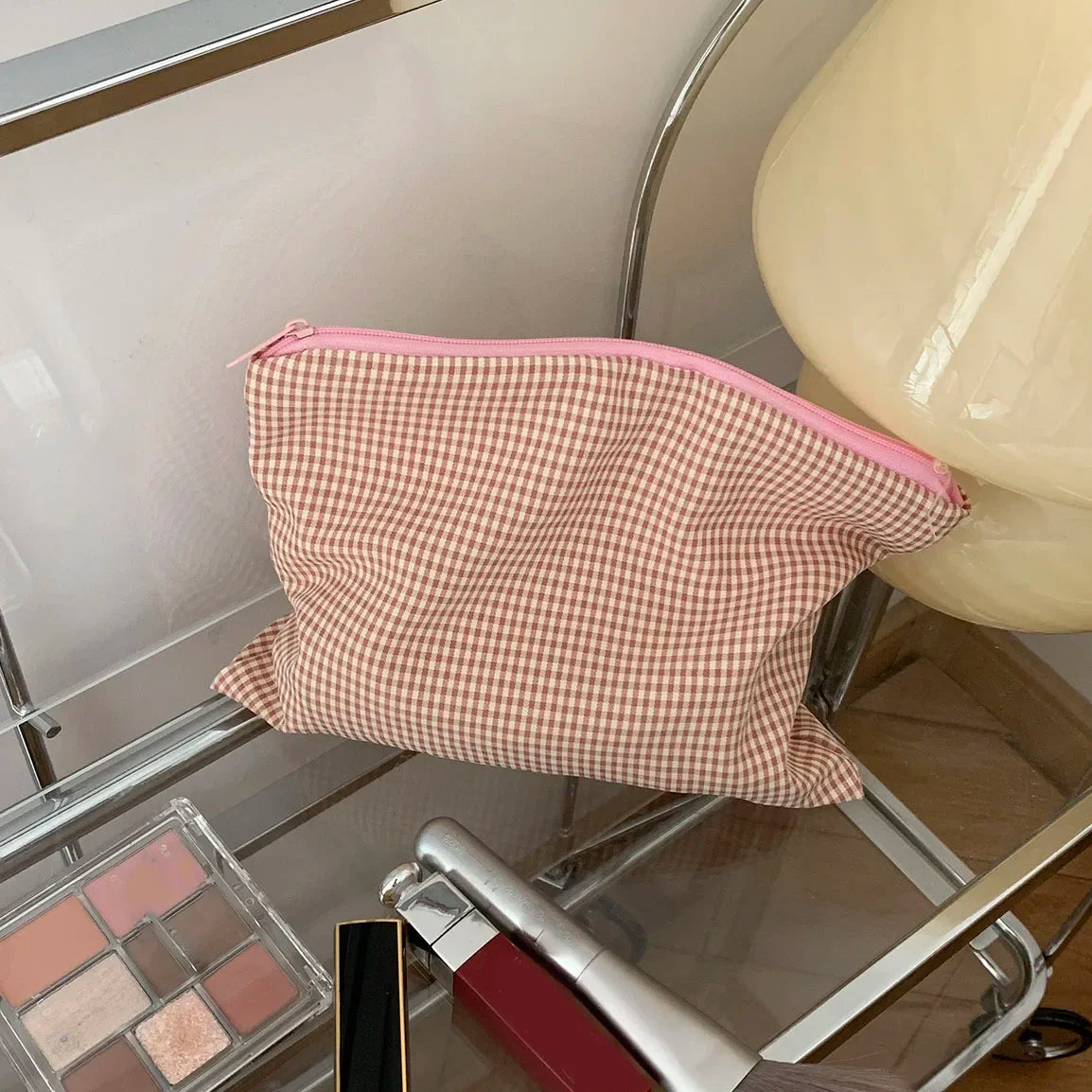 Trousse de Toilette en Coton Portable – Broderie Cerise – Maquillage Femme