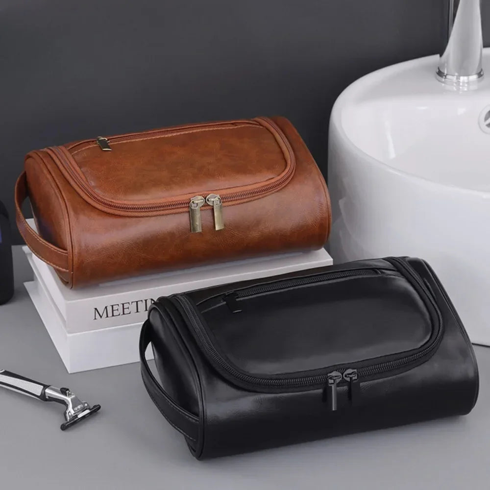 Trousse de Toilette PU Cuir Rétro Étanche – Voyage Pour Femmes et Hommes