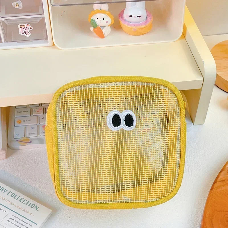 Trousse de Toilette Transparente en Maille – Maquillage Kawaii Couleurs Bonbon