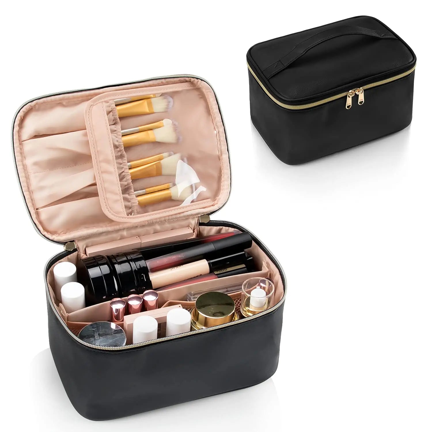 Trousse de Toilette Portable – Maquillage Grande Capacité Noir pour Voyage