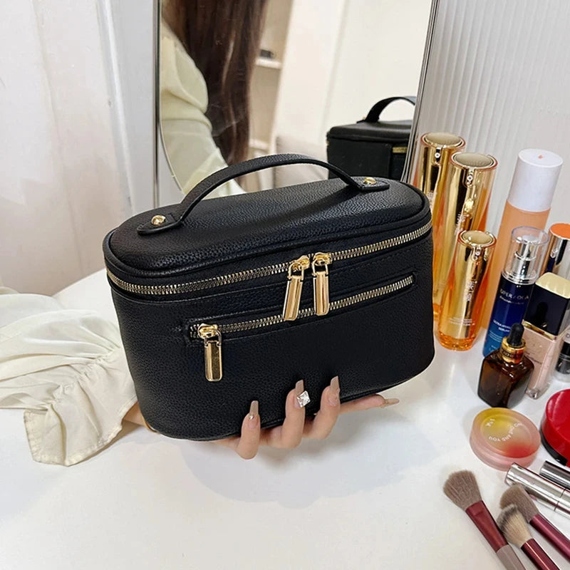 Trousse de Toilette Femme à Double Zip - Maquillage, Cuir, Grande Capacité