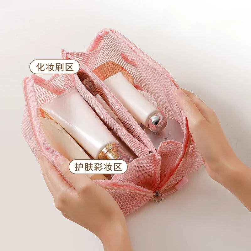 Trousse toilette mesh transparente – Grande capacité, Organisateur maquillage portable