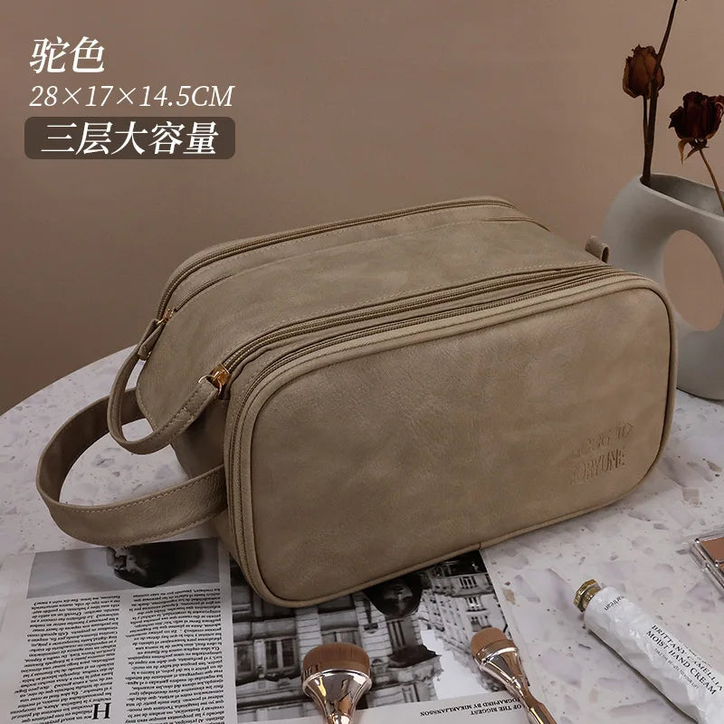 Trousse de toilette PU – Grande capacité, double zip