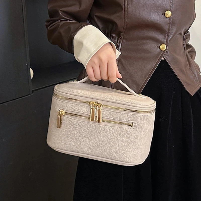 Trousse de toilette femme à double zip - Maquillage, cuir