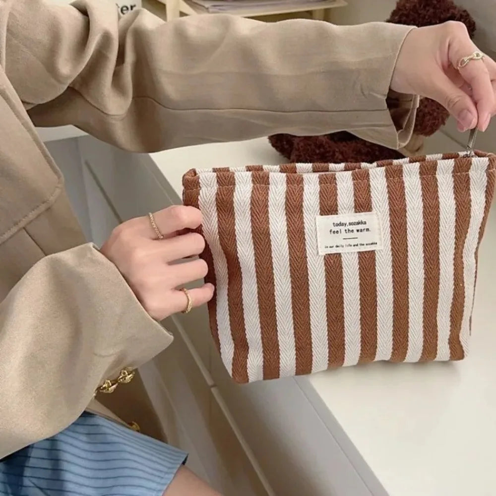 Trousse de toilette rayée - Pochette maquillage portable