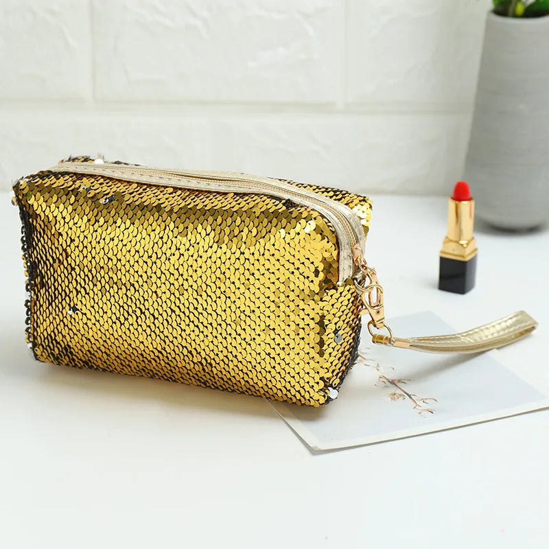 Trousse de Toilette Sequins Femme – Pochette Maquillage Personnalisée, Organisateur de Voyage
