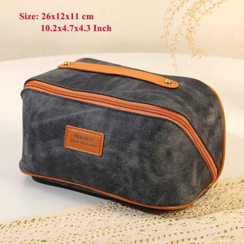 Trousse Denim Étanche – Grande Capacité, Voyage, Maquillage