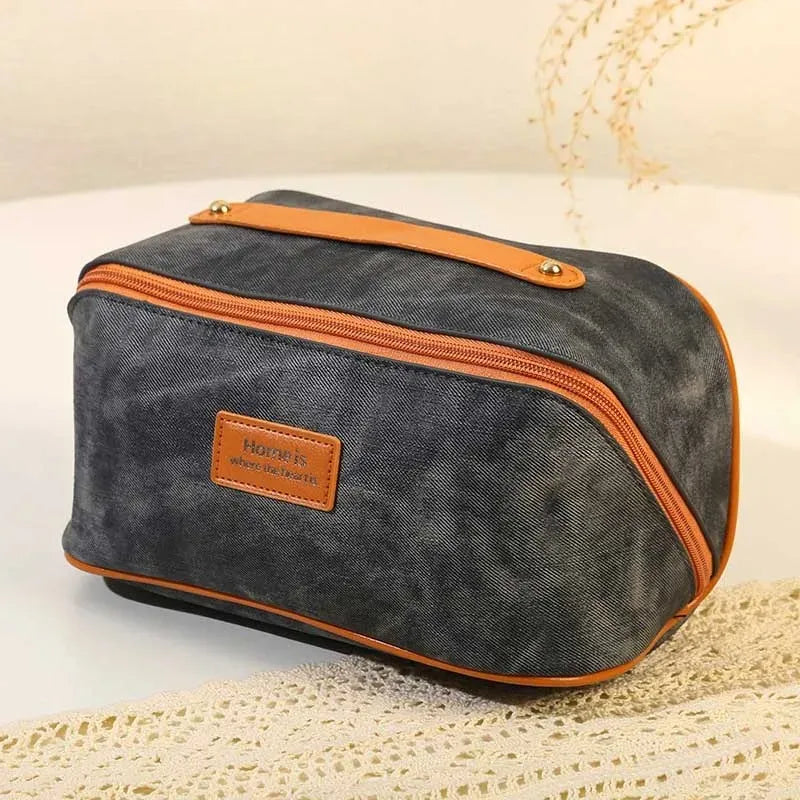 Trousse Denim Étanche – Grande Capacité, Voyage, Maquillage