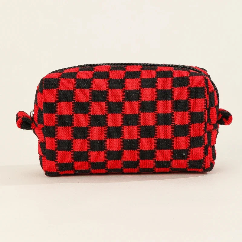 Trousse de Toilette Peluche à Carreaux Multicolores – Grande Capacité