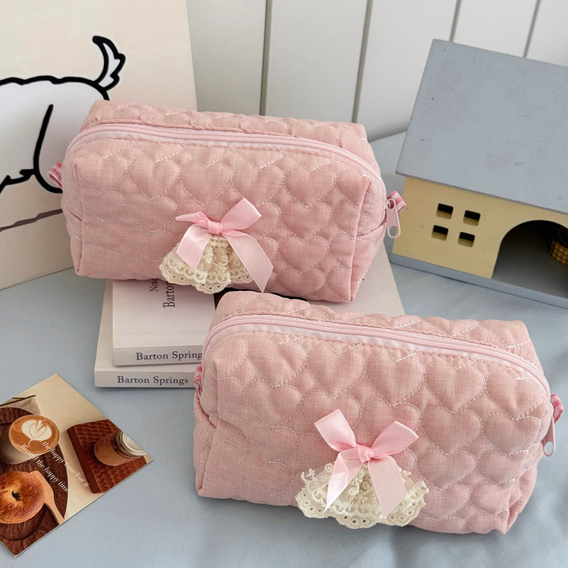 Trousse de Toilette Rose Noeud - Maquillage Voyage Portable
