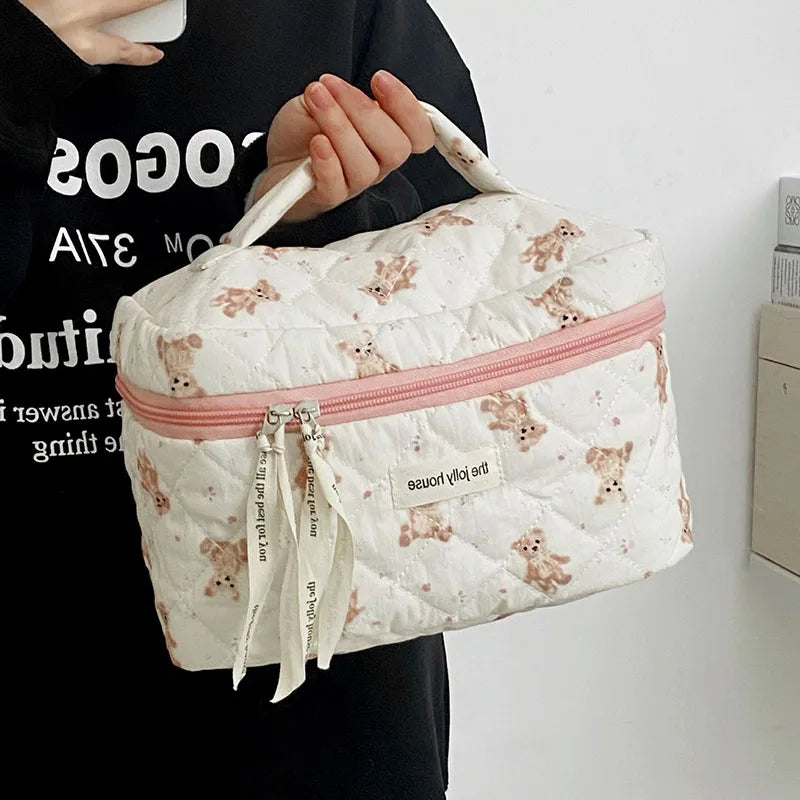Trousse de Toilette Femme Ours Cartoon - Grande Capacité, Pochette Maquillage Matelassée
