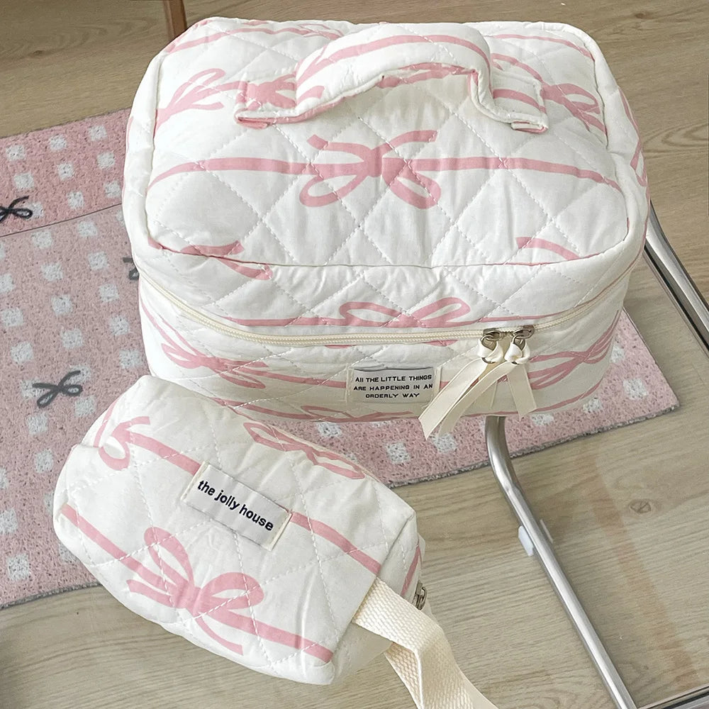 Trousse de Toilette Rose à Nœud – Maquillage Portable