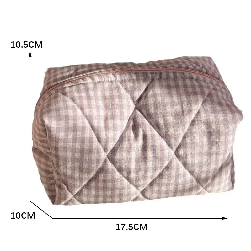 Trousse de Toilette Floral à Carreaux – Grande Capacité, Matelassée