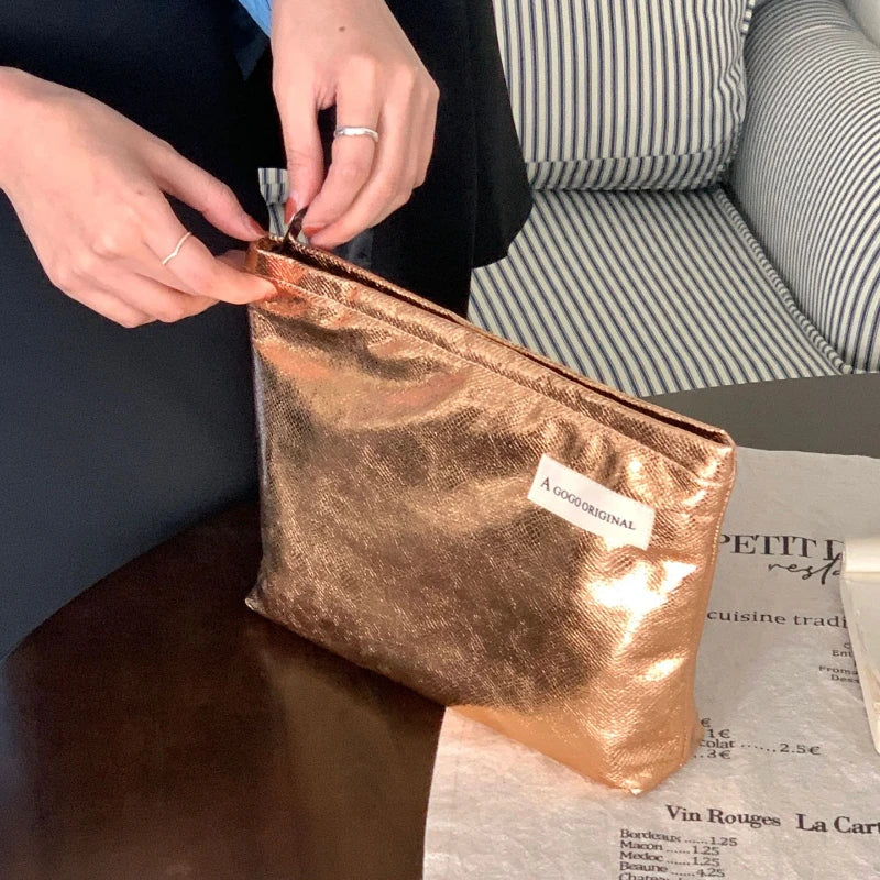 Trousse dorée et argentée – Étanche, pochette de voyage