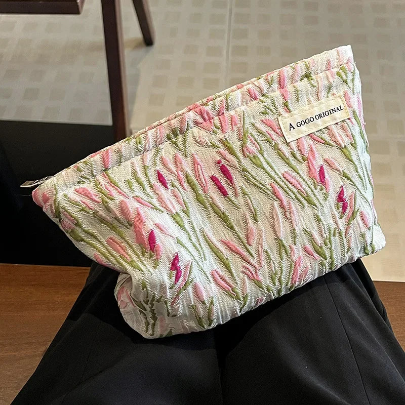 Trousse de Toilette Floral Relief – Grande Capacité, Zip