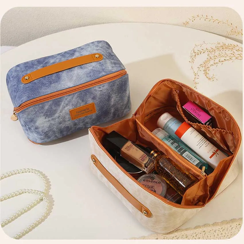 Trousse Denim Étanche – Grande Capacité, Voyage, Maquillage