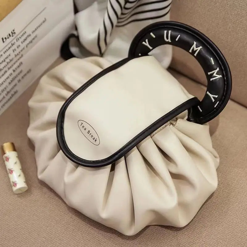 Trousse de Toilette PU Femme – Grande Capacité, Pochette à Cordon