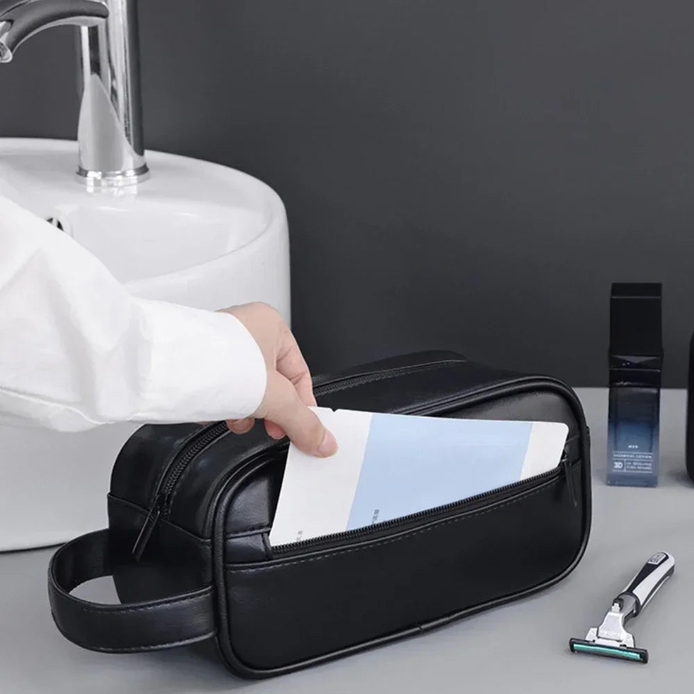 Trousse de Toilette Homme en Cuir – Sac de Voyage Portable, Grande Capacité