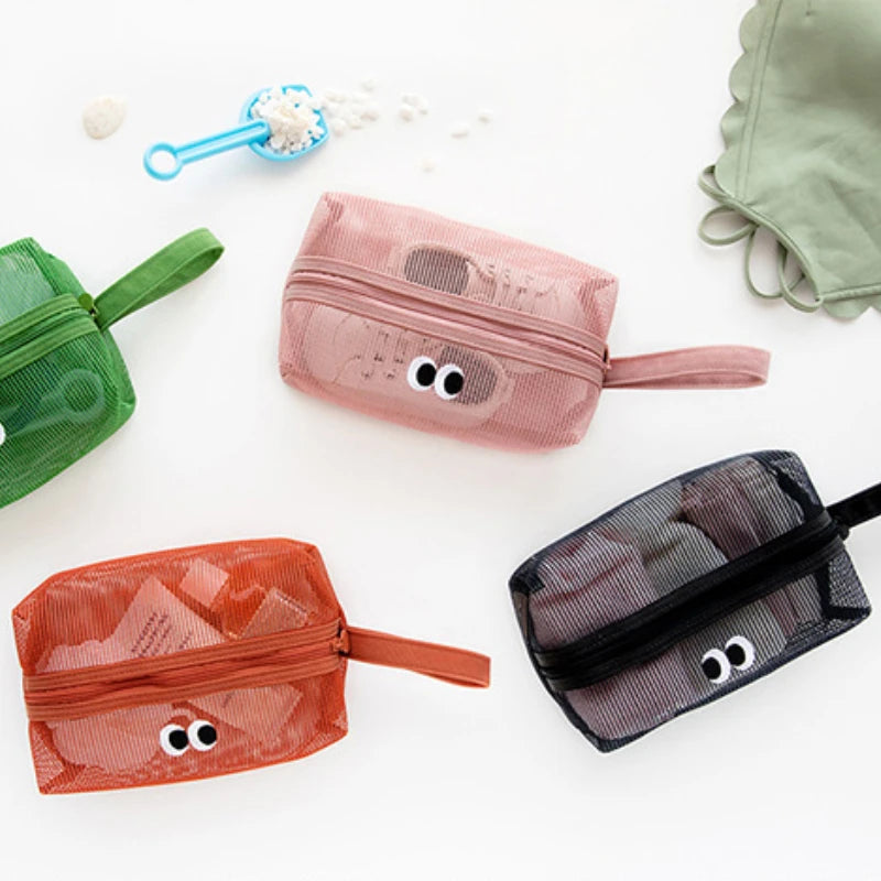 Trousse de Toilette en Filet Coloré – Grande Capacité, Maquillage Portable à Fermeture Éclair