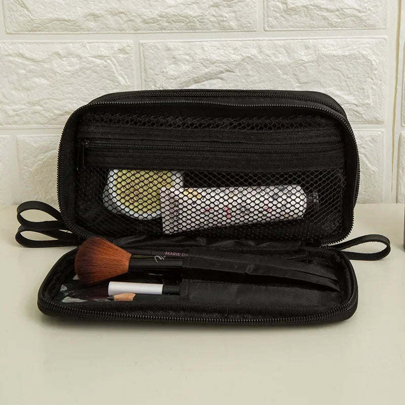 Trousse de Toilette Noire Mini – Sac Cosmétique de Voyage en Nylon à Double Zip