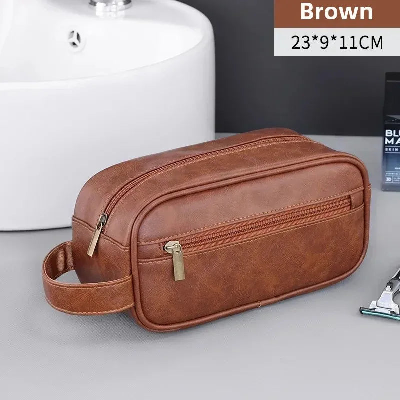 Trousse de Toilette Homme en Cuir – Sac de Voyage Portable, Grande Capacité