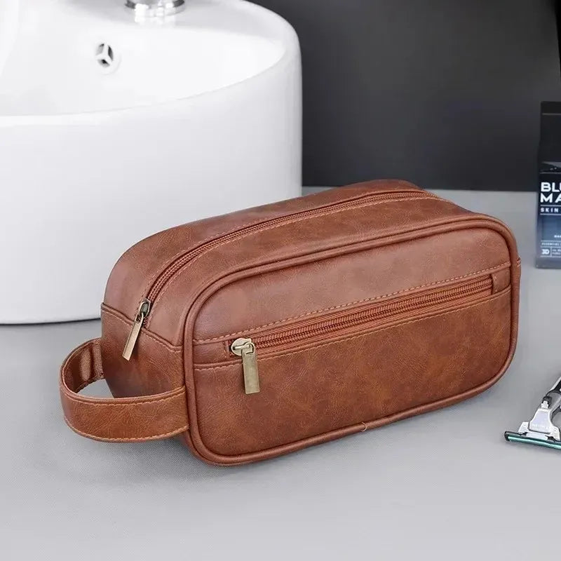 Trousse de Toilette Homme en Cuir – Sac de Voyage Portable, Grande Capacité