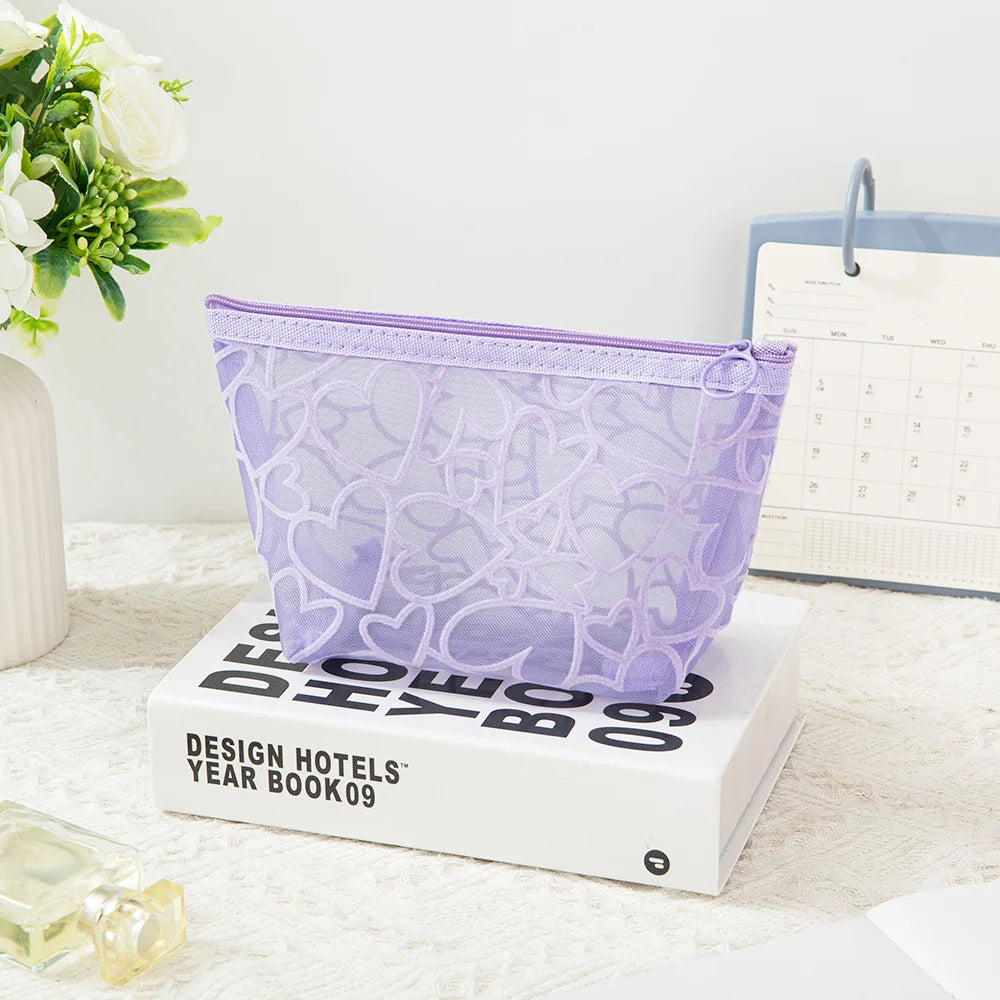 Trousse de Toilette Transparente Coeur – Mini Pochette Maquillage Zip