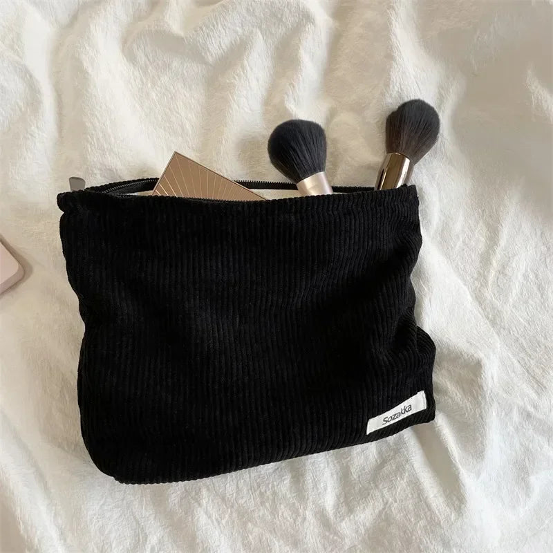 Trousse de Toilette Femme en Velours Côtelé – Grand Sac Cosmétique & Maquillage Voyage