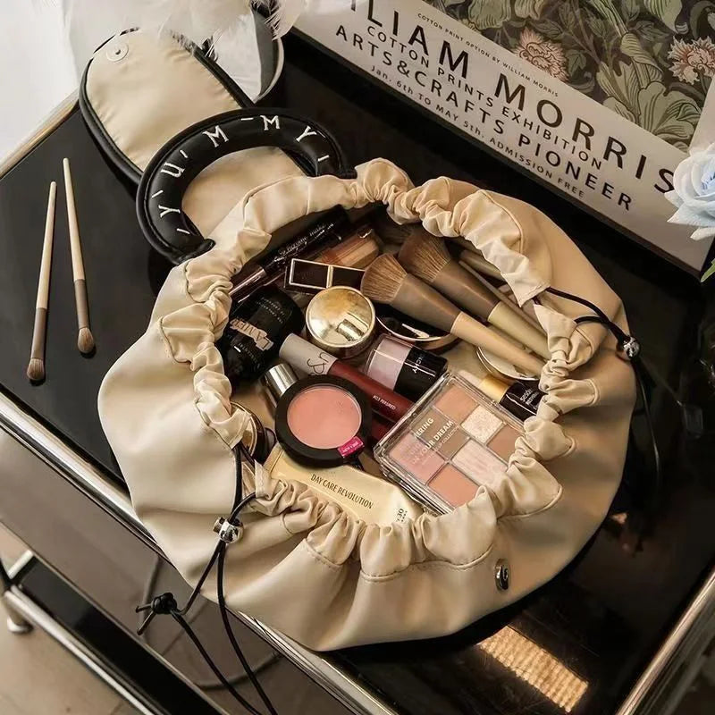 Trousse de Toilette PU Femme – Grande Capacité, Pochette à Cordon