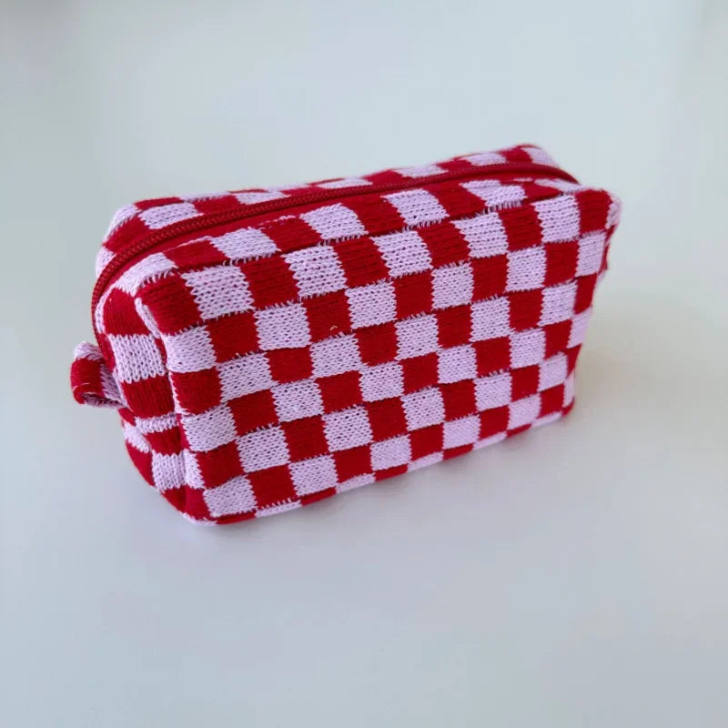 Trousse de Toilette Peluche à Carreaux Multicolores – Grande Capacité