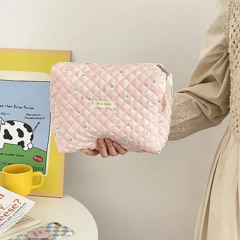 Trousse de Toilette Zippée en Coton – Grande Capacité