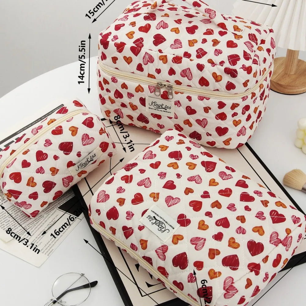 Trousse de Toilette Femme Cœur Imprimé – Grande Capacité, Organisateur Voyage