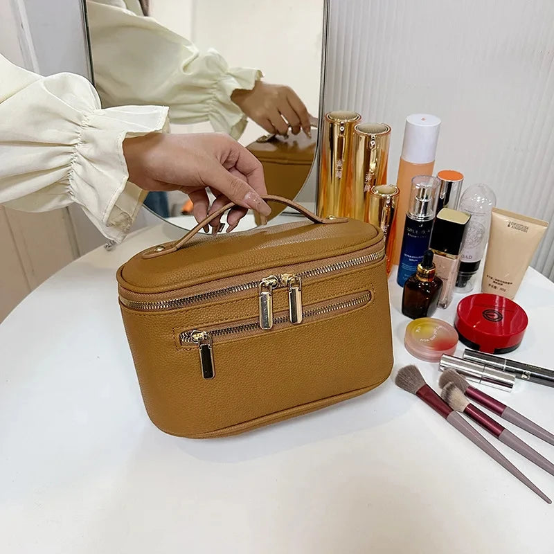 Trousse de toilette femme à double zip - Maquillage, cuir