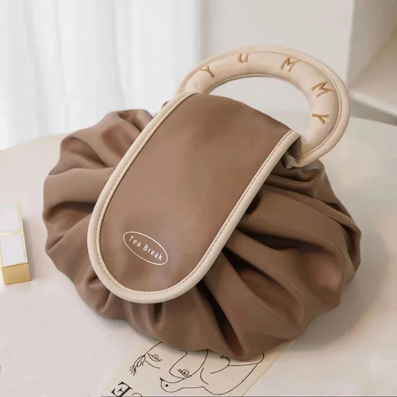 Trousse de Toilette PU Femme – Grande Capacité, Sac Cosmétique de Voyage, Pochette à Cordon
