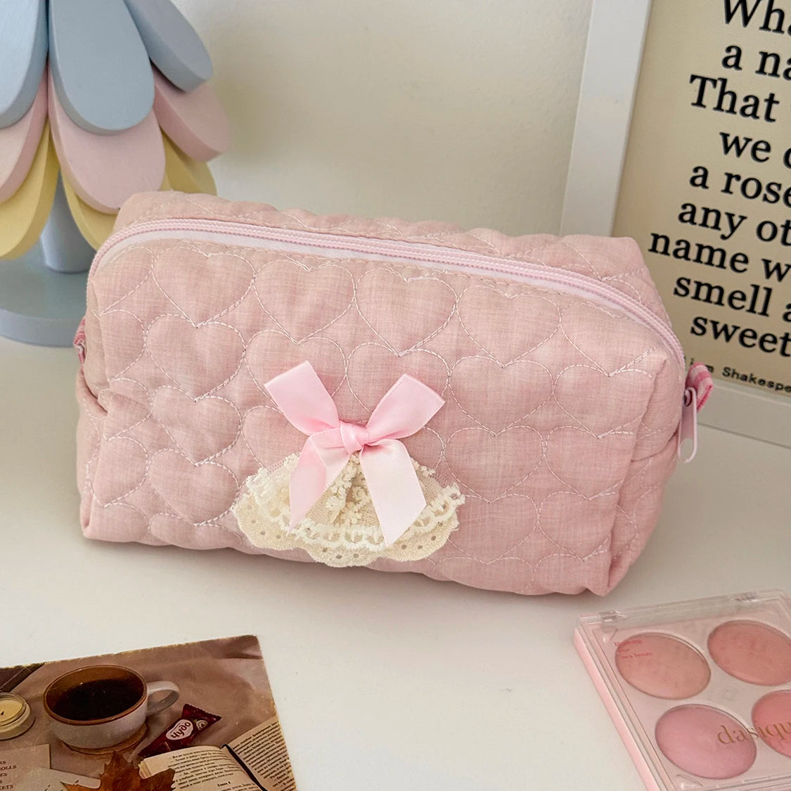 Trousse de Toilette Rose Noeud - Maquillage Voyage