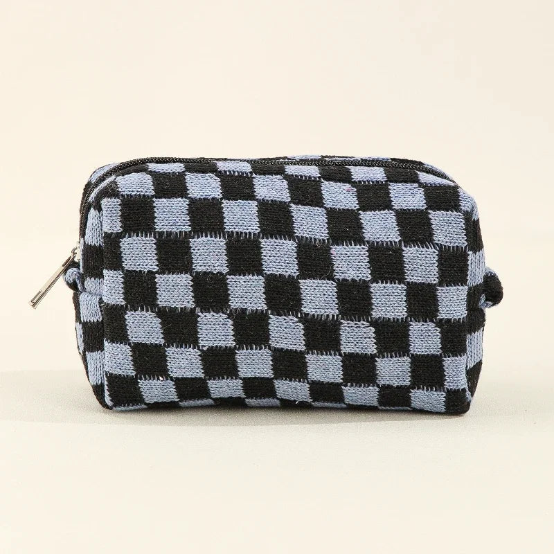 Trousse de Toilette Peluche à Carreaux Multicolores – Grande Capacité