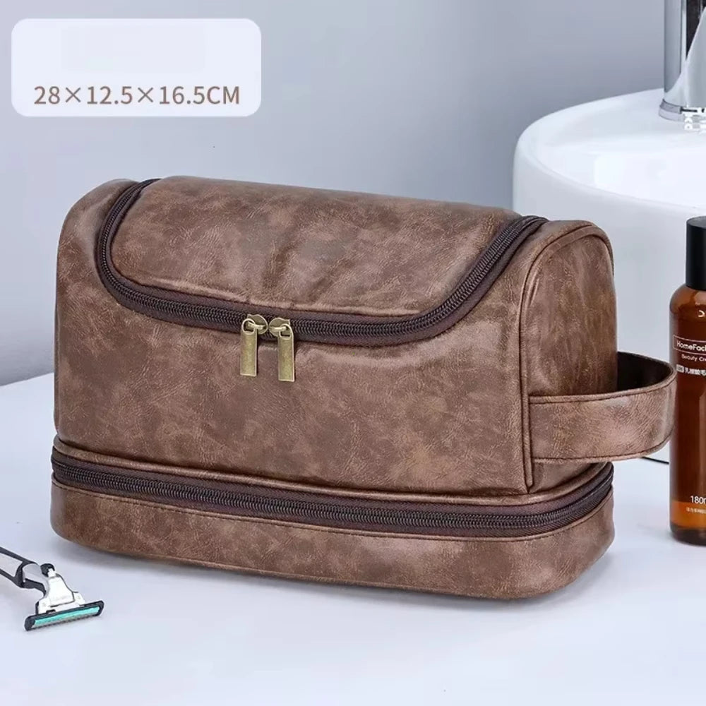 Trousse de toilette en cuir avec crochet – voyage unisexe