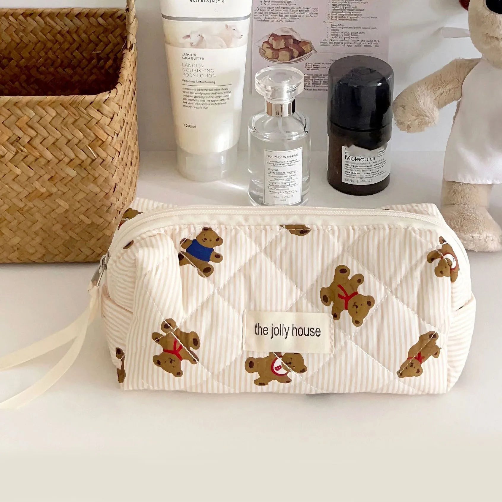 Trousse de Toilette Florale Quiltée avec Nœud – Maquillage & Brosses