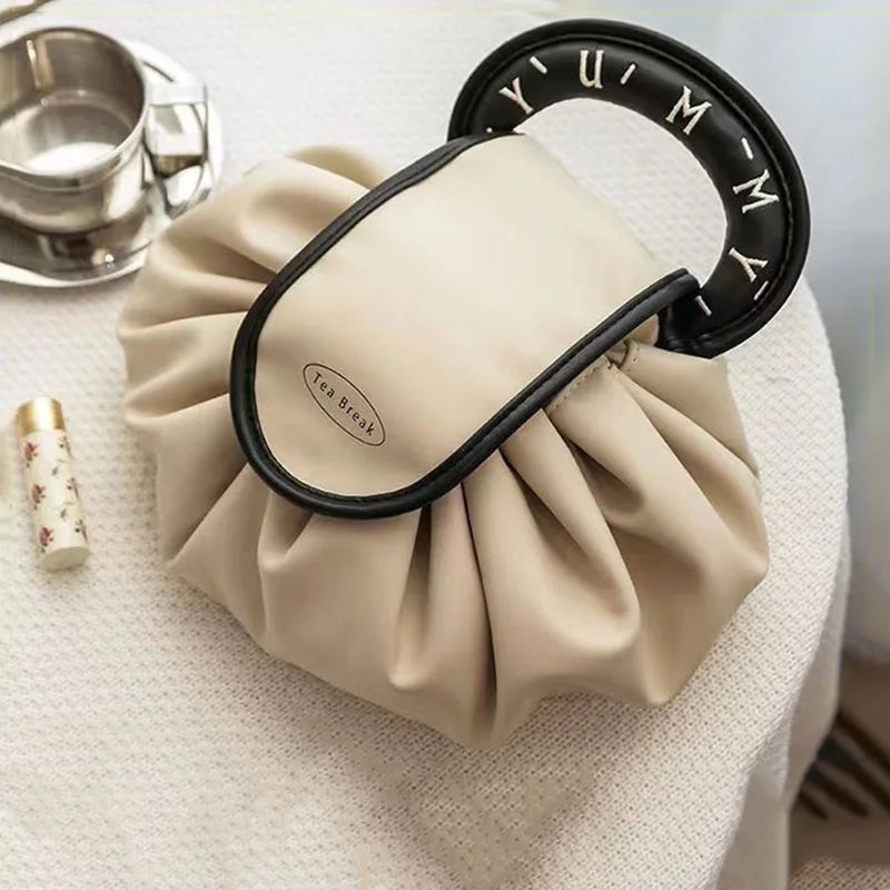 Trousse de Toilette PU Femme – Grande Capacité, Pochette à Cordon