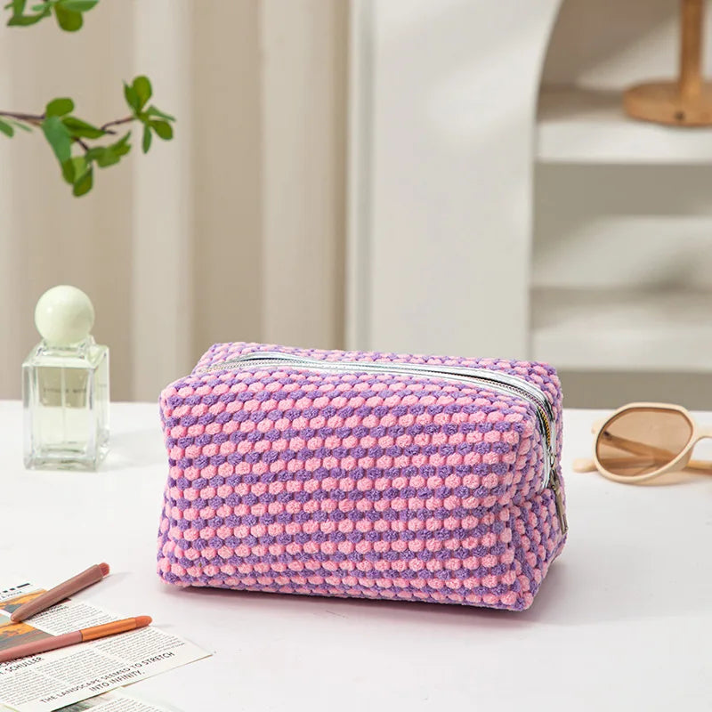 Trousse de toilette carrée en velours côtelé - Pochette zippée