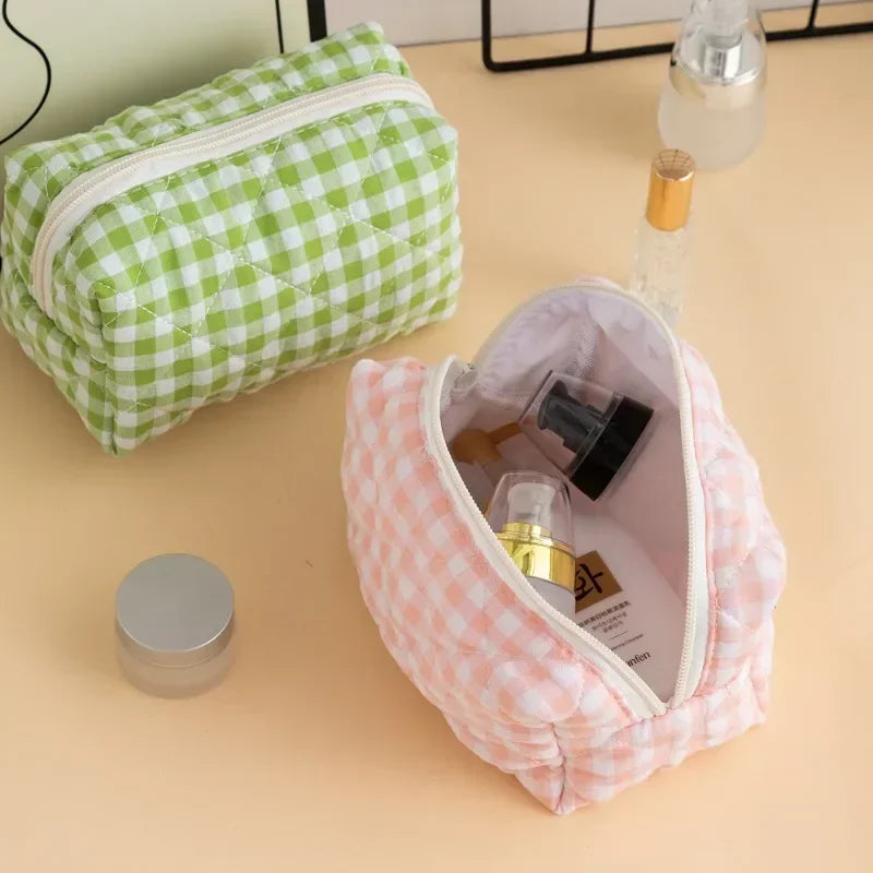 Trousse de Toilette Plaid Voyage – Pochette Maquillage Zippée, Grand Organisateur Cosmétique
