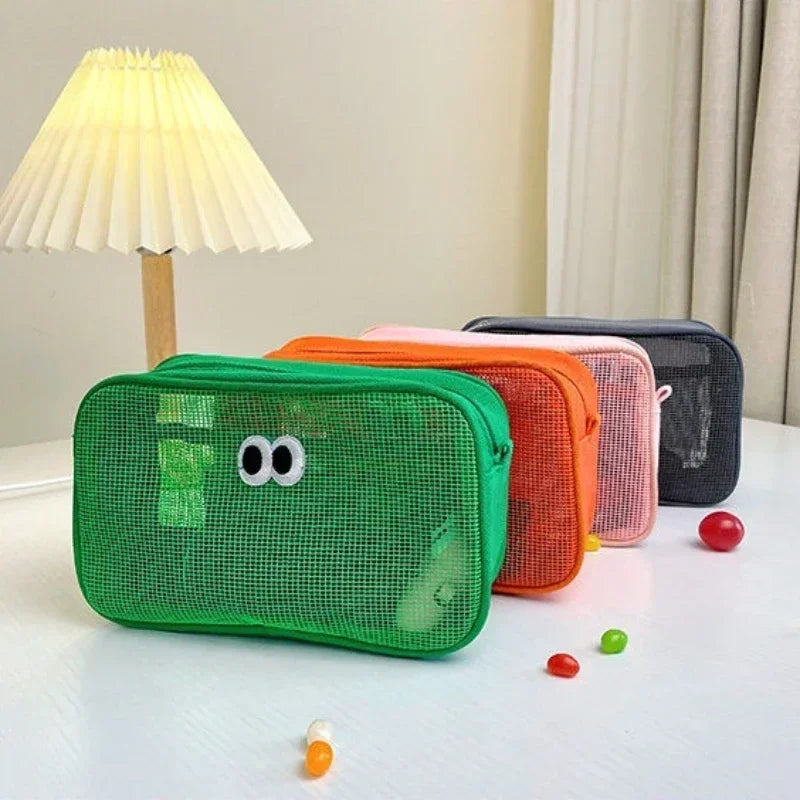 Trousse de Toilette Transparente en Maille – Maquillage Kawaii Couleurs Bonbon