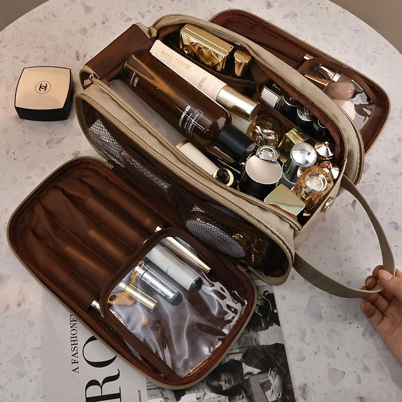 Trousse de toilette PU – Grande capacité, double zip